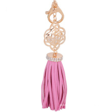 Lovely Hollow metal flower with leather Tassels Keyring, custom fashion keychain